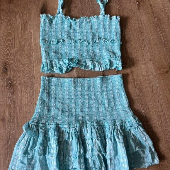 Saylor Teal Celina Ruffle Floral Printed Set‎ Size M - Picture 3 of 5